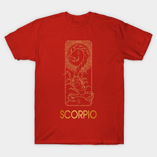 Golden Scorpio Zodiac Sign T-Shirt by xposedbydesign